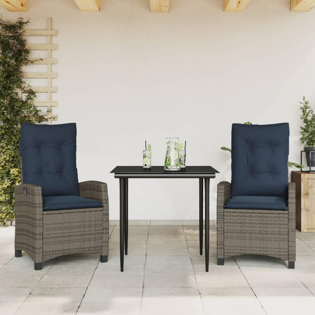 vidaXL 3 Piece Garden Dining Set with Cushions Grey Poly Rattan 1