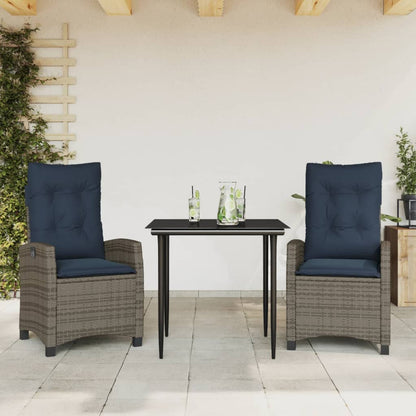 vidaXL 3 Piece Garden Dining Set with Cushions Grey Poly Rattan 1