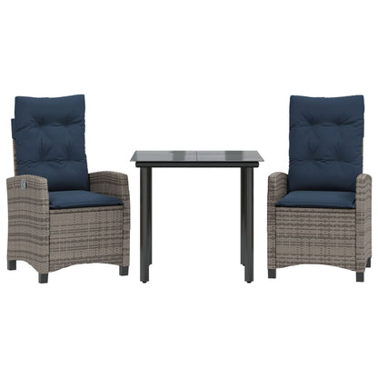 5 Piece Garden Dining Set with Cushions Grey Poly Rattan 80 cm table length without footrest 2