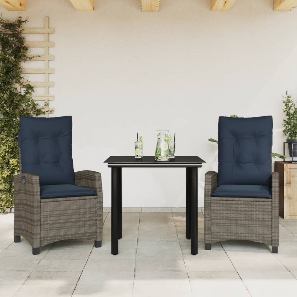 vidaXL 3 Piece Garden Dining Set with Cushions Grey Poly Rattan 1