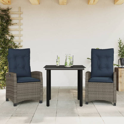vidaXL 3 Piece Garden Dining Set with Cushions Grey Poly Rattan 1