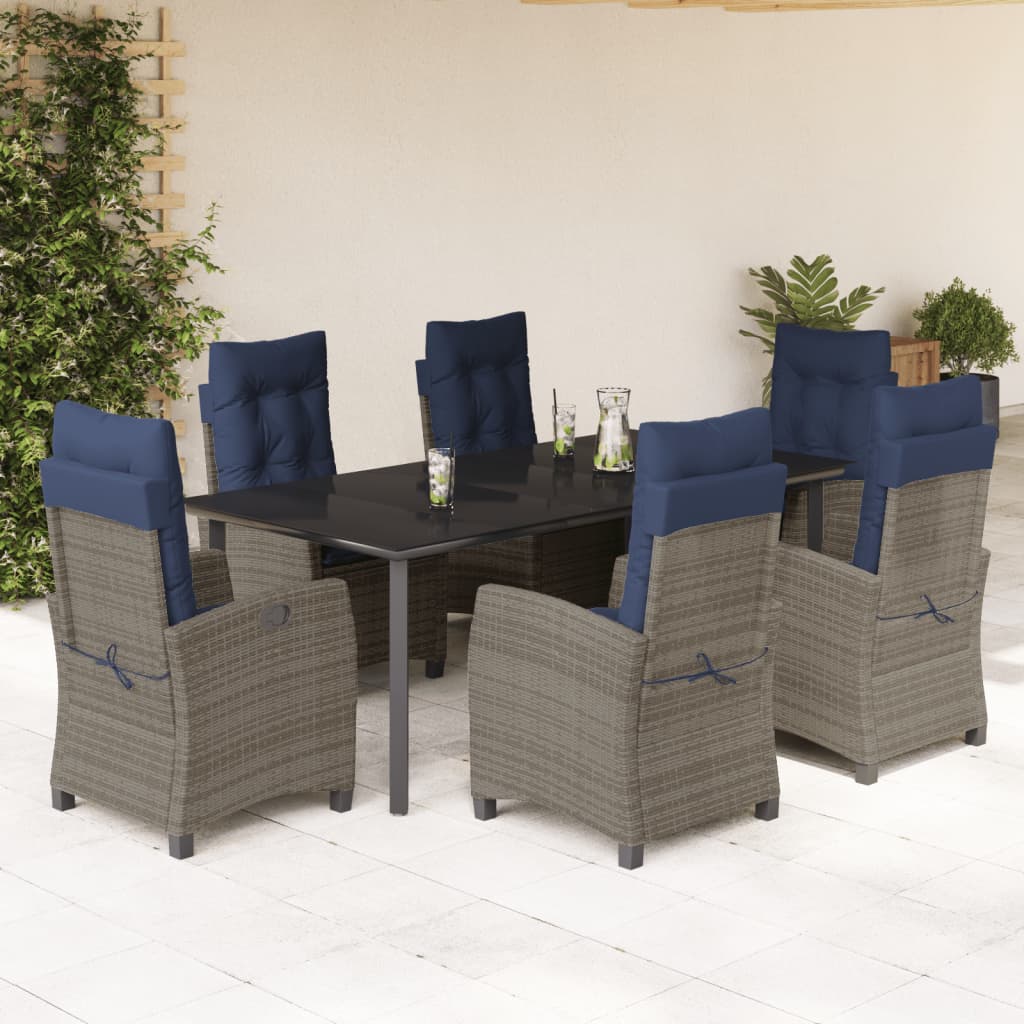 5 Piece Garden Dining Set with Cushions Grey Poly Rattan 200 cm table length without footrest 6