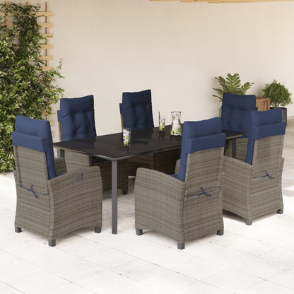 5 Piece Garden Dining Set with Cushions Grey Poly Rattan 200 cm table length without footrest 6