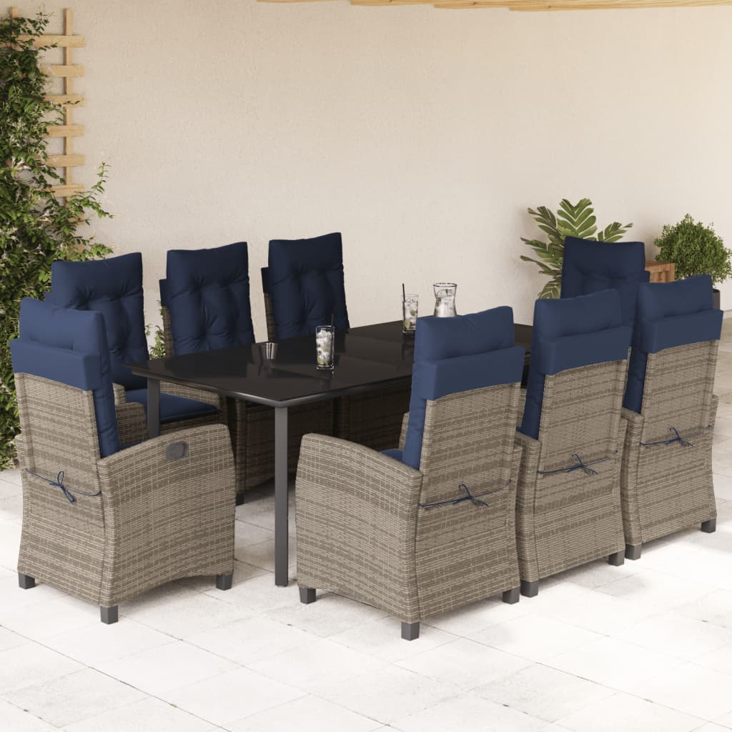 5 Piece Garden Dining Set with Cushions Grey Poly Rattan 200 cm table length with footrest 8