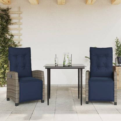 vidaXL 3 Piece Garden Dining Set with Cushions Grey Poly Rattan 1