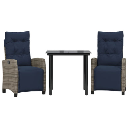 vidaXL 3 Piece Garden Dining Set with Cushions Grey Poly Rattan 2