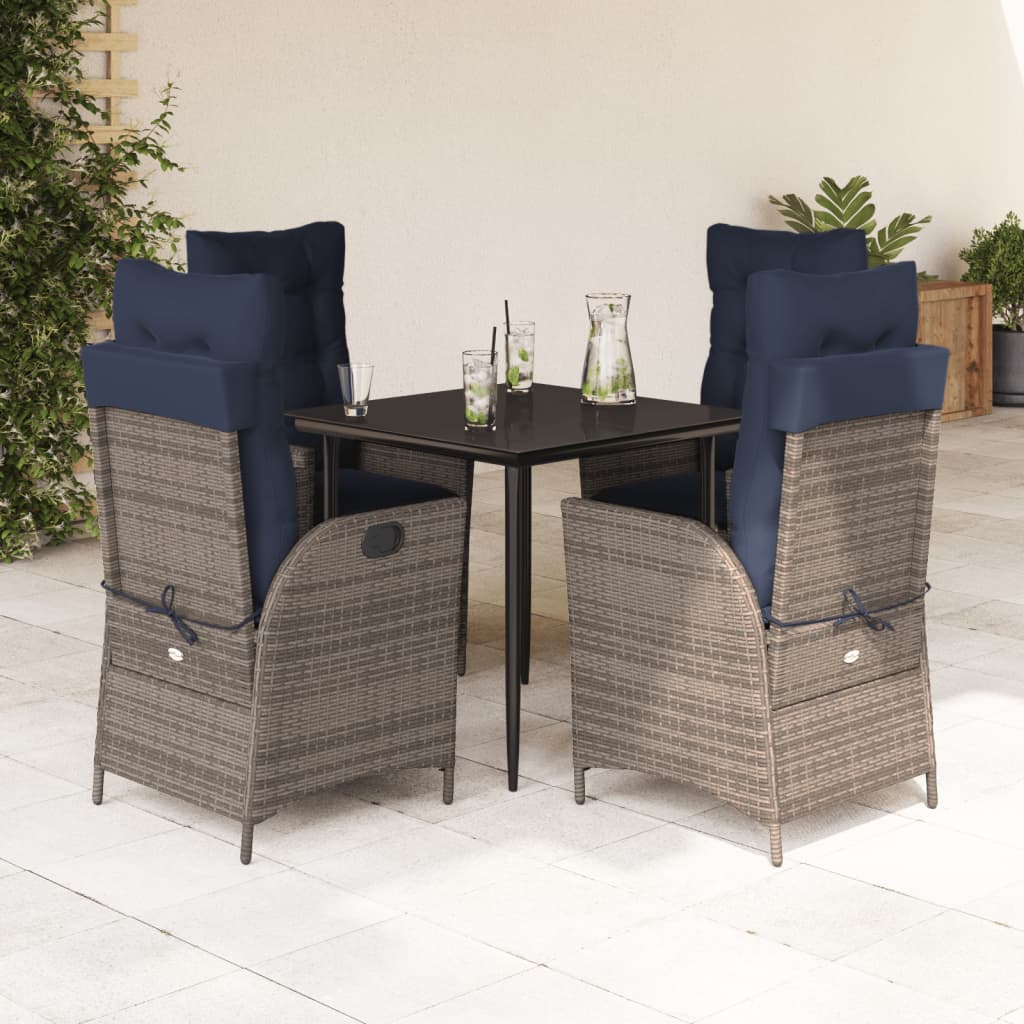 vidaXL 5 Piece Garden Dining Set with Cushions Grey Poly Rattan