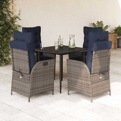 vidaXL 5 Piece Garden Dining Set with Cushions Grey Poly Rattan