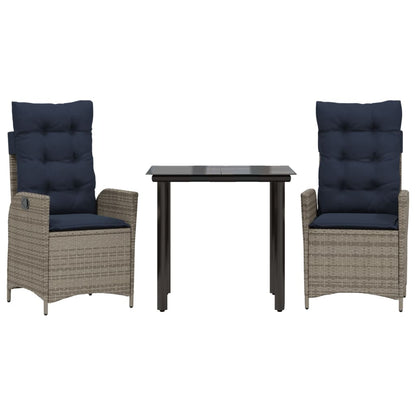 5 Piece Garden Dining Set with Cushions Grey Poly Rattan 80 cm table length (square-shaped leg)