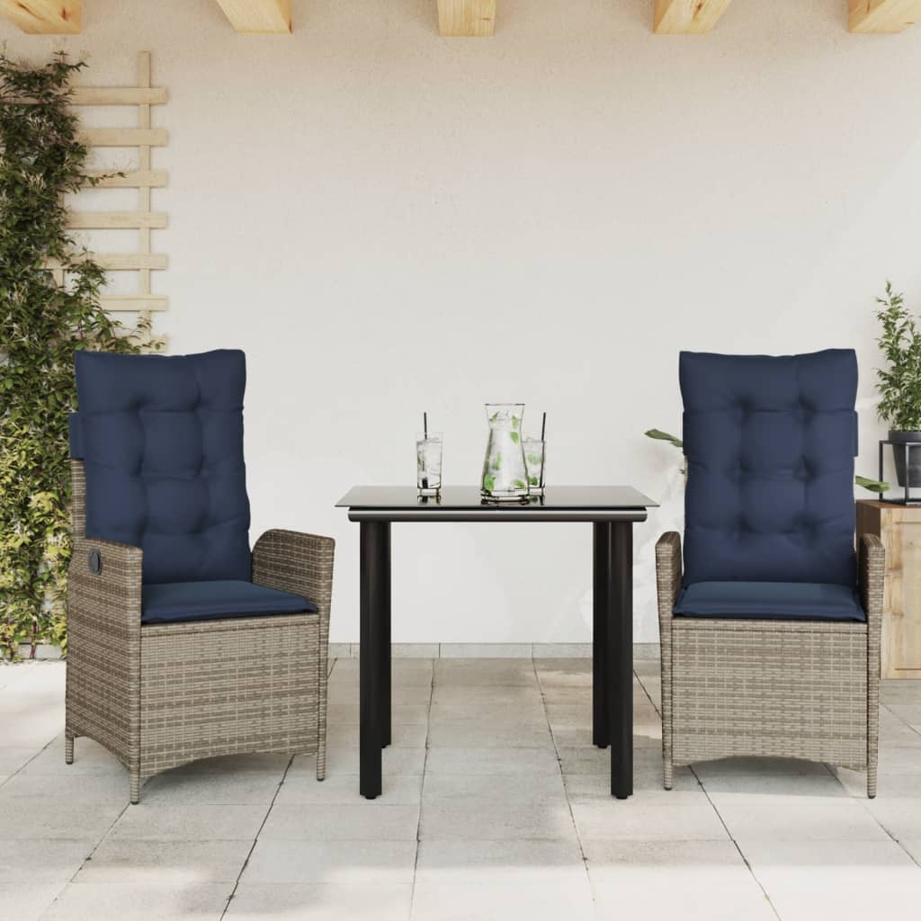 5 Piece Garden Dining Set with Cushions Grey Poly Rattan 80 cm table length (square-shaped leg)