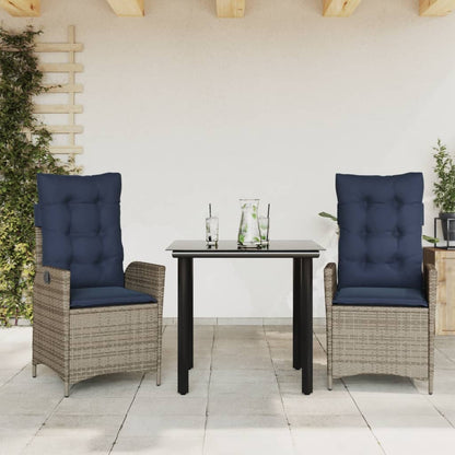 5 Piece Garden Dining Set with Cushions Grey Poly Rattan 80 cm table length (square-shaped leg)