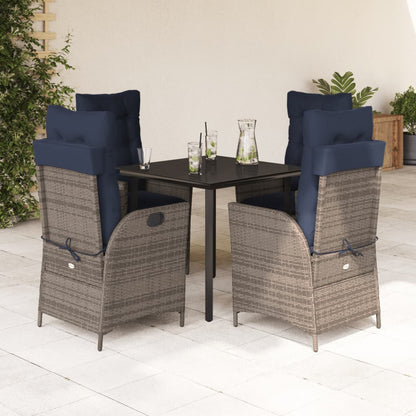 vidaXL 5 Piece Garden Dining Set with Cushions Grey Poly Rattan
