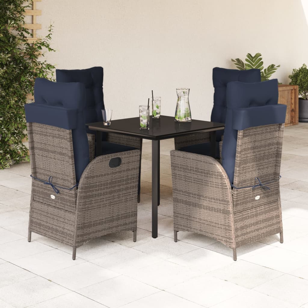 vidaXL 5 Piece Garden Dining Set with Cushions Grey Poly Rattan