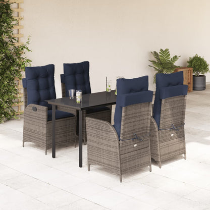 vidaXL 5 Piece Garden Dining Set with Cushions Grey Poly Rattan
