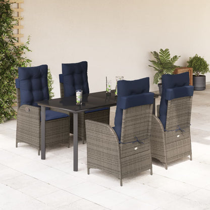 vidaXL 5 Piece Garden Dining Set with Cushions Grey Poly Rattan