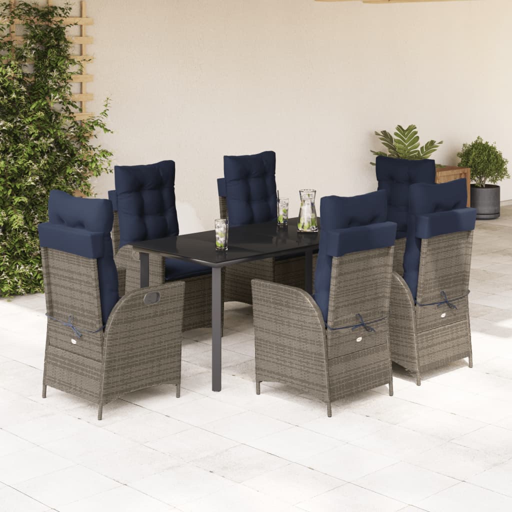 vidaXL 5 Piece Garden Dining Set with Cushions Grey Poly Rattan