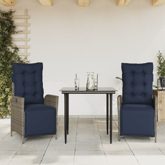 vidaXL 3 Piece Garden Dining Set with Cushions Grey Poly Rattan 1