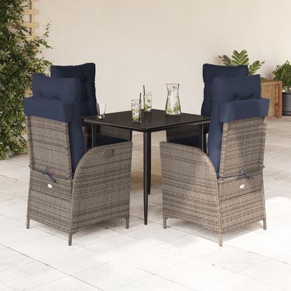 vidaXL 5 Piece Garden Dining Set with Cushions Grey Poly Rattan