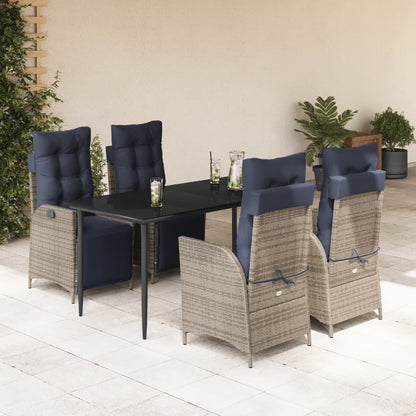 vidaXL 5 Piece Garden Dining Set with Cushions Grey Poly Rattan