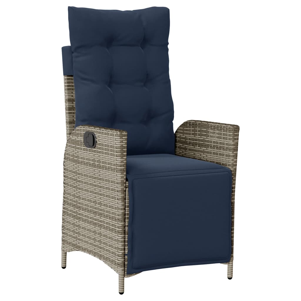 5 Piece Garden Dining Set with Cushions Grey Poly Rattan Round leg