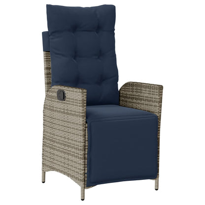 5 Piece Garden Dining Set with Cushions Grey Poly Rattan Round leg