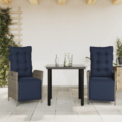 5 Piece Garden Dining Set with Cushions Grey Poly Rattan Round leg