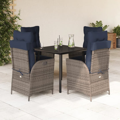 vidaXL 5 Piece Garden Dining Set with Cushions Grey Poly Rattan
