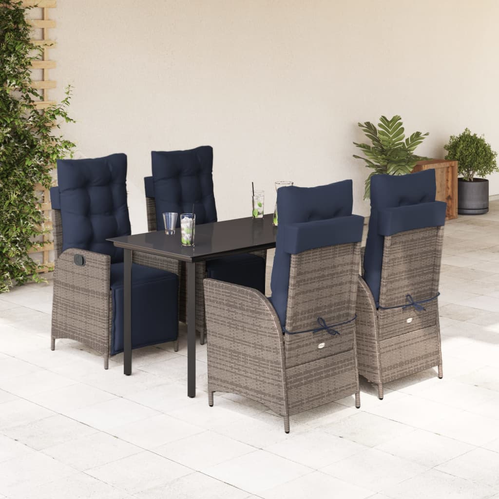 vidaXL 5 Piece Garden Dining Set with Cushions Grey Poly Rattan