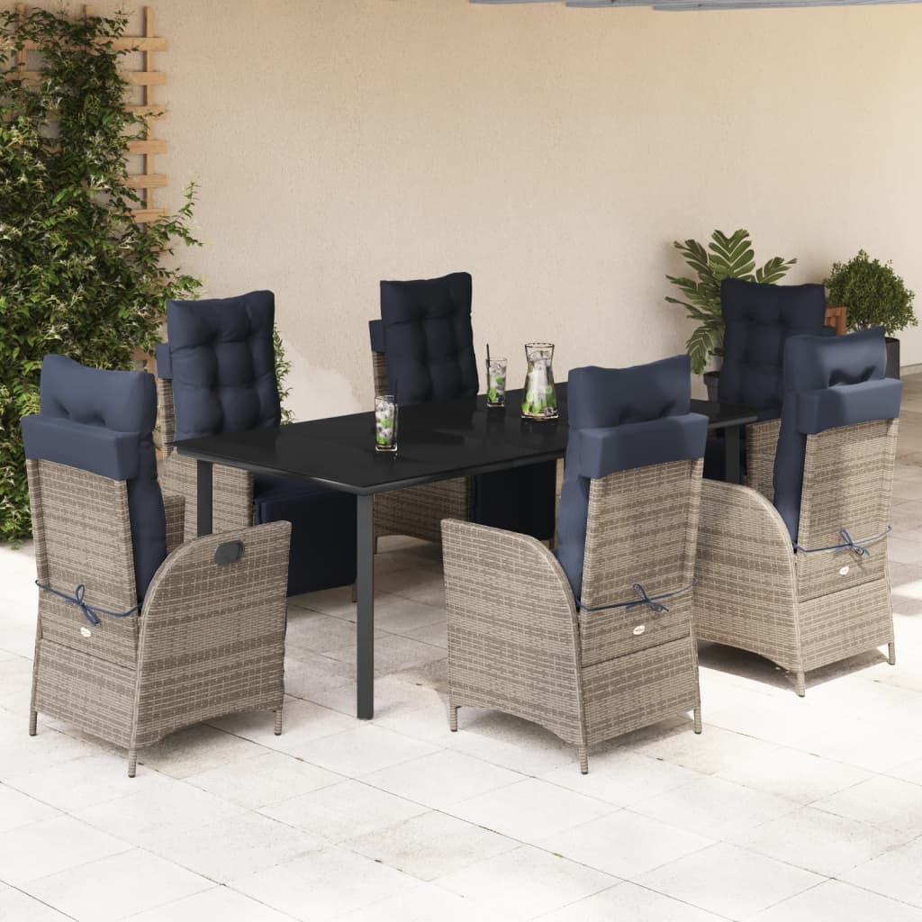 vidaXL 5 Piece Garden Dining Set with Cushions Grey Poly Rattan