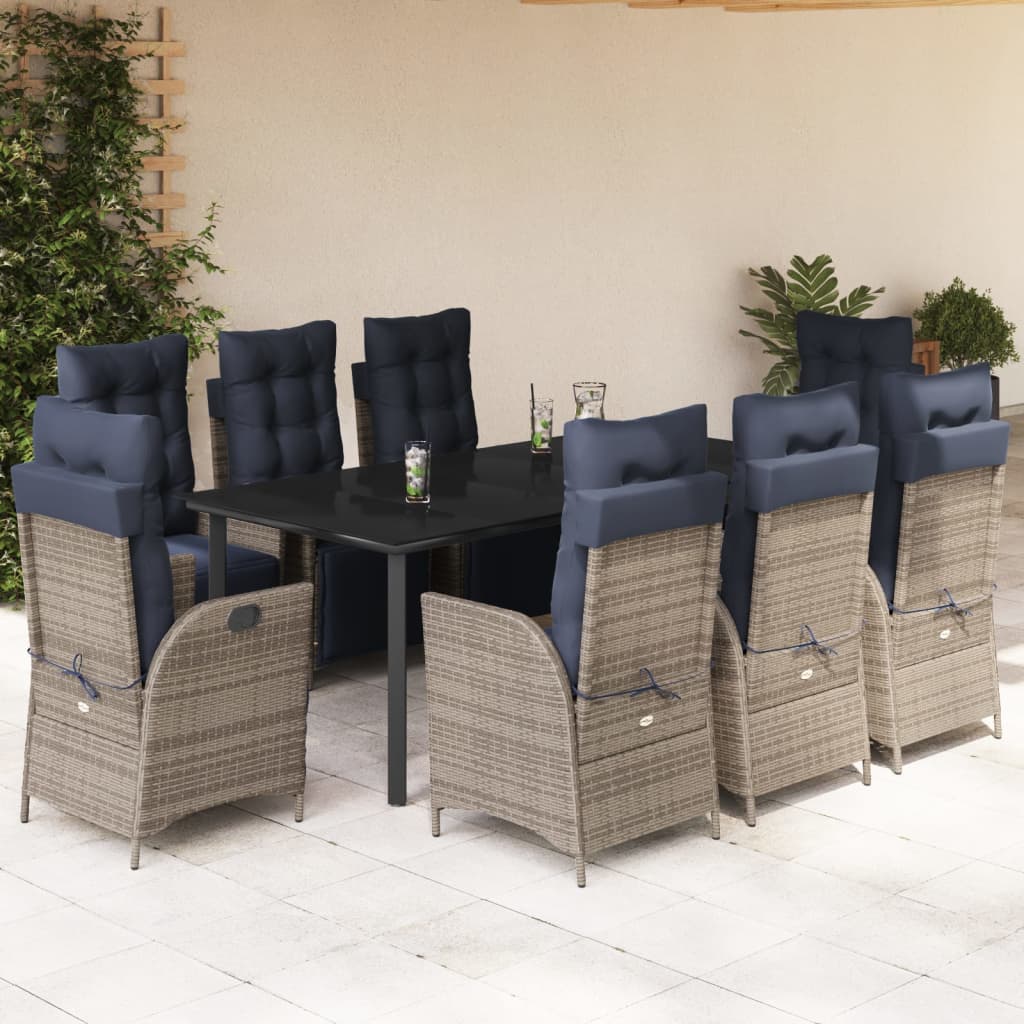 vidaXL 5 Piece Garden Dining Set with Cushions Grey Poly Rattan