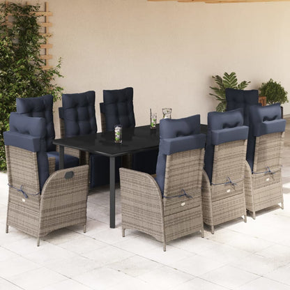 vidaXL 5 Piece Garden Dining Set with Cushions Grey Poly Rattan