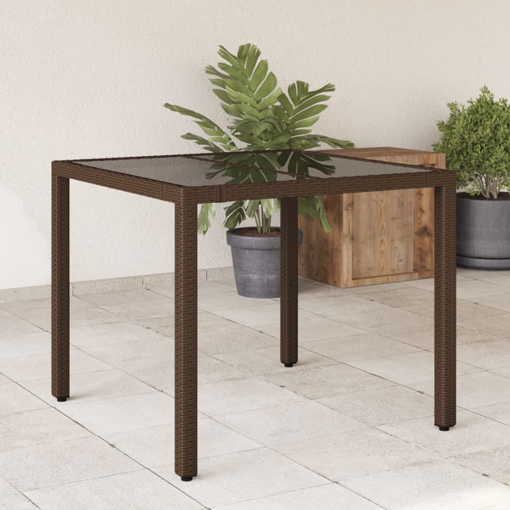 vidaXL Garden Table with Top Poly Rattan Glass