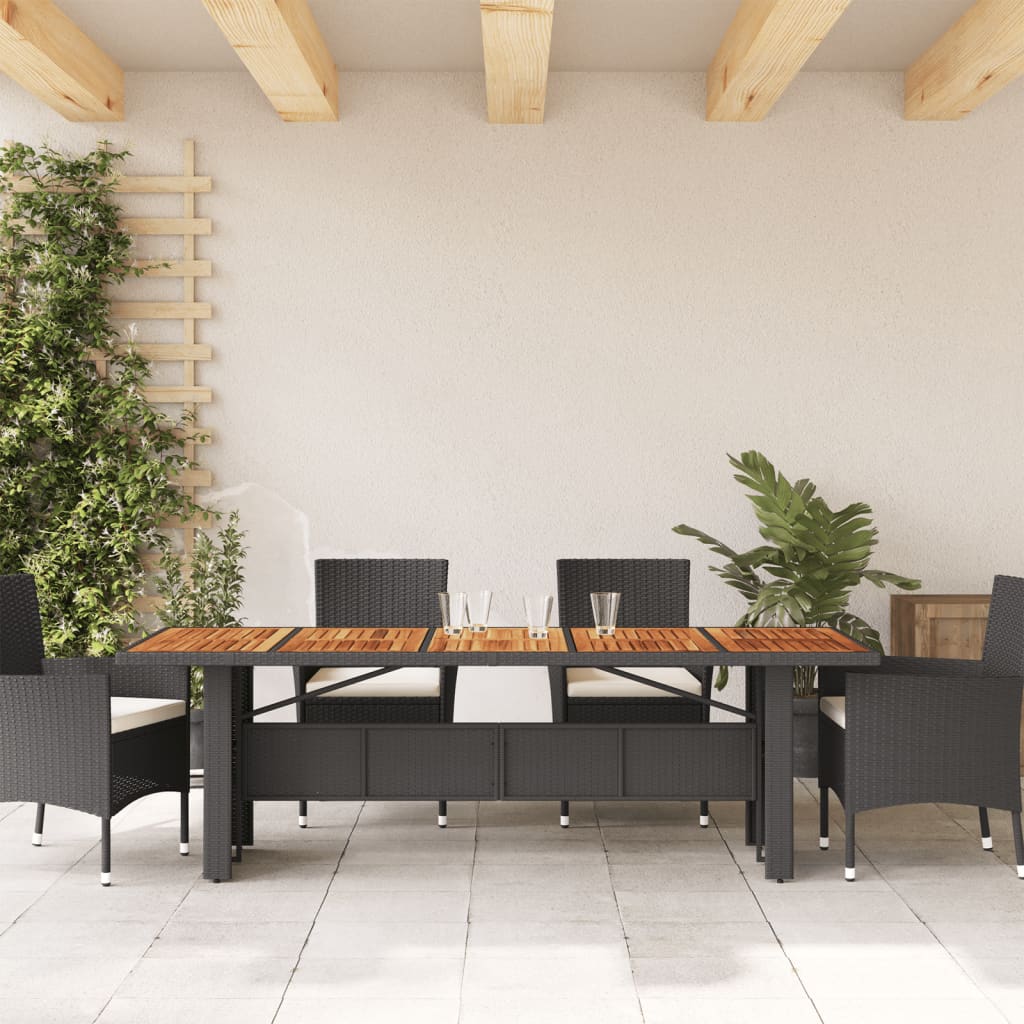 vidaXL Garden Table with Acacia Wood Top Black 240x90x75cm Poly Rattan 3