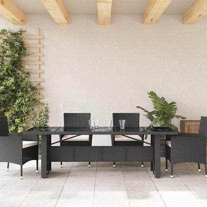 vidaXL Garden Table with Glass Top Black 240x90x75 cm Poly Rattan 3