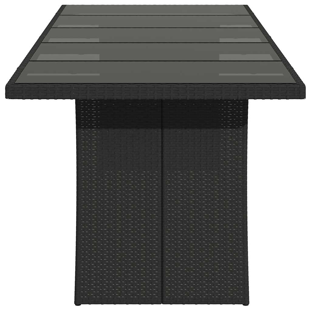 vidaXL Garden Table with Glass Top Black 240x90x75 cm Poly Rattan 5
