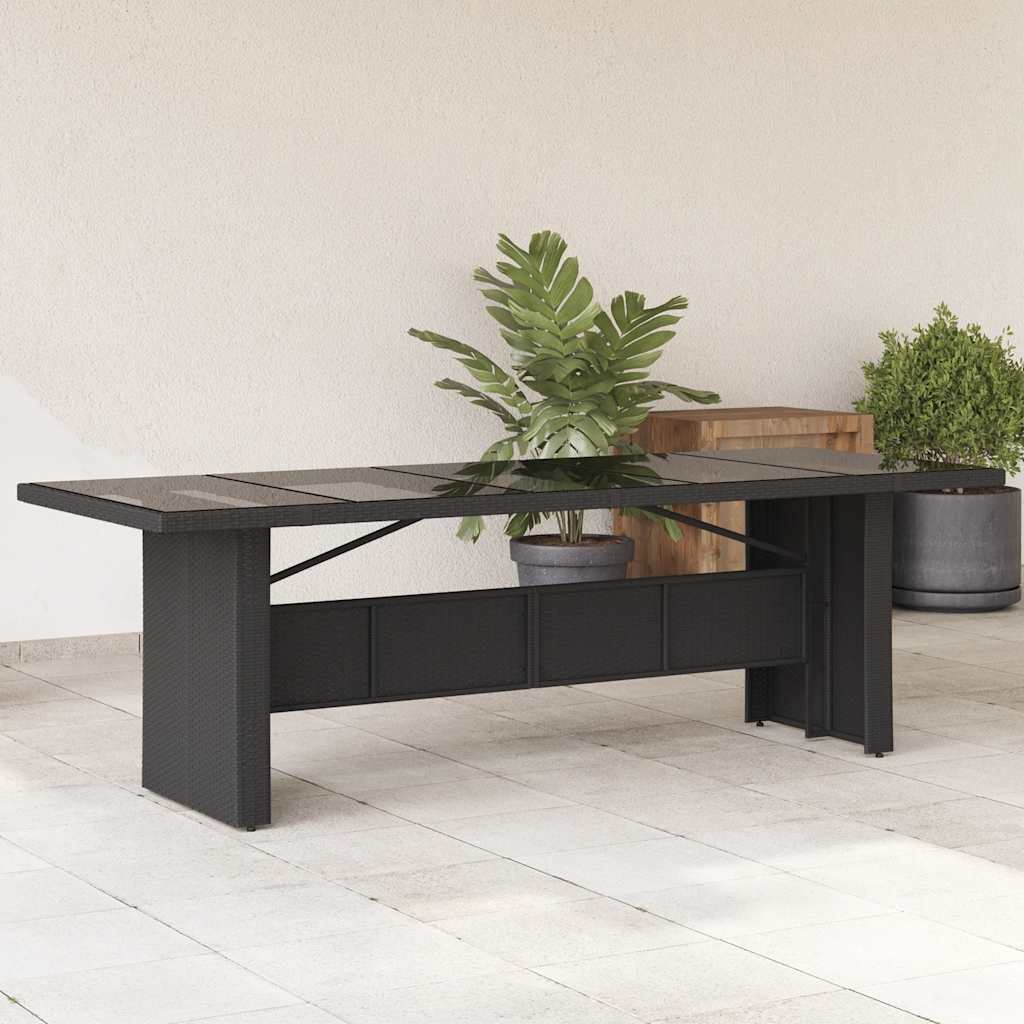 vidaXL Garden Table with Glass Top Black 240x90x75 cm Poly Rattan 1
