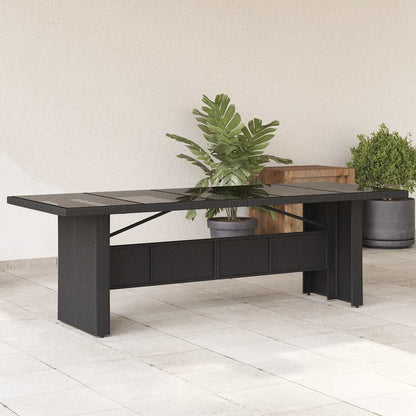 vidaXL Garden Table with Glass Top Black 240x90x75 cm Poly Rattan 1