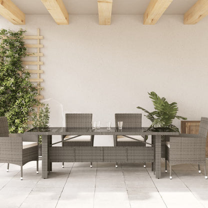 vidaXL Garden Table with Glass Top Grey 240x90x75 cm Poly Rattan 3