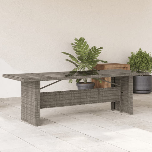 vidaXL Garden Table with Glass Top Grey 240x90x75 cm Poly Rattan 1