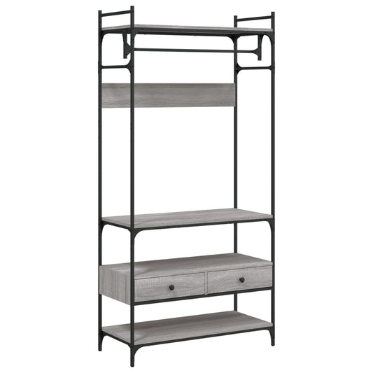 vidaXL Wardrobe with Drawers Grey Sonoma 89x39x184.5 cm Engineered Wood 2