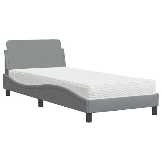 vidaXL Bed with Mattress "Dover" Light Grey Single Fabric 2
