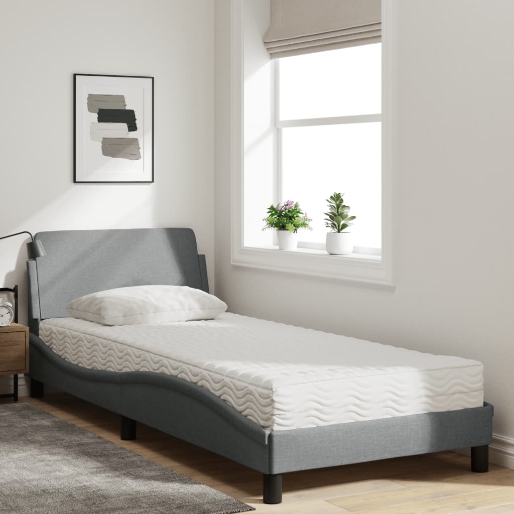 Bed with Mattress "Dover" Single Fabric Light grey