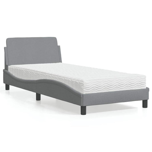 vidaXL Bed with Mattress "Dover" Light Grey Single Fabric 1