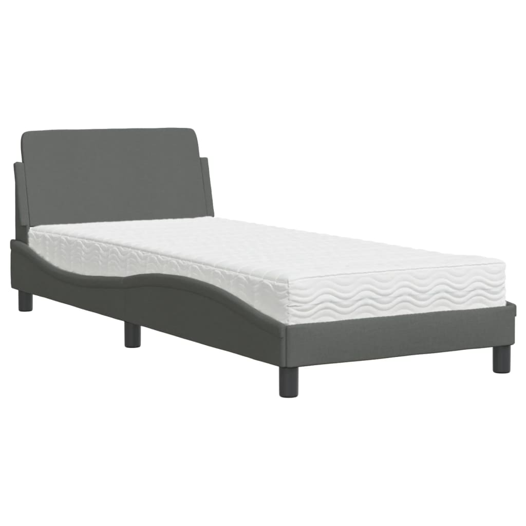 Bed with Mattress "Dover" Single Fabric Dark grey