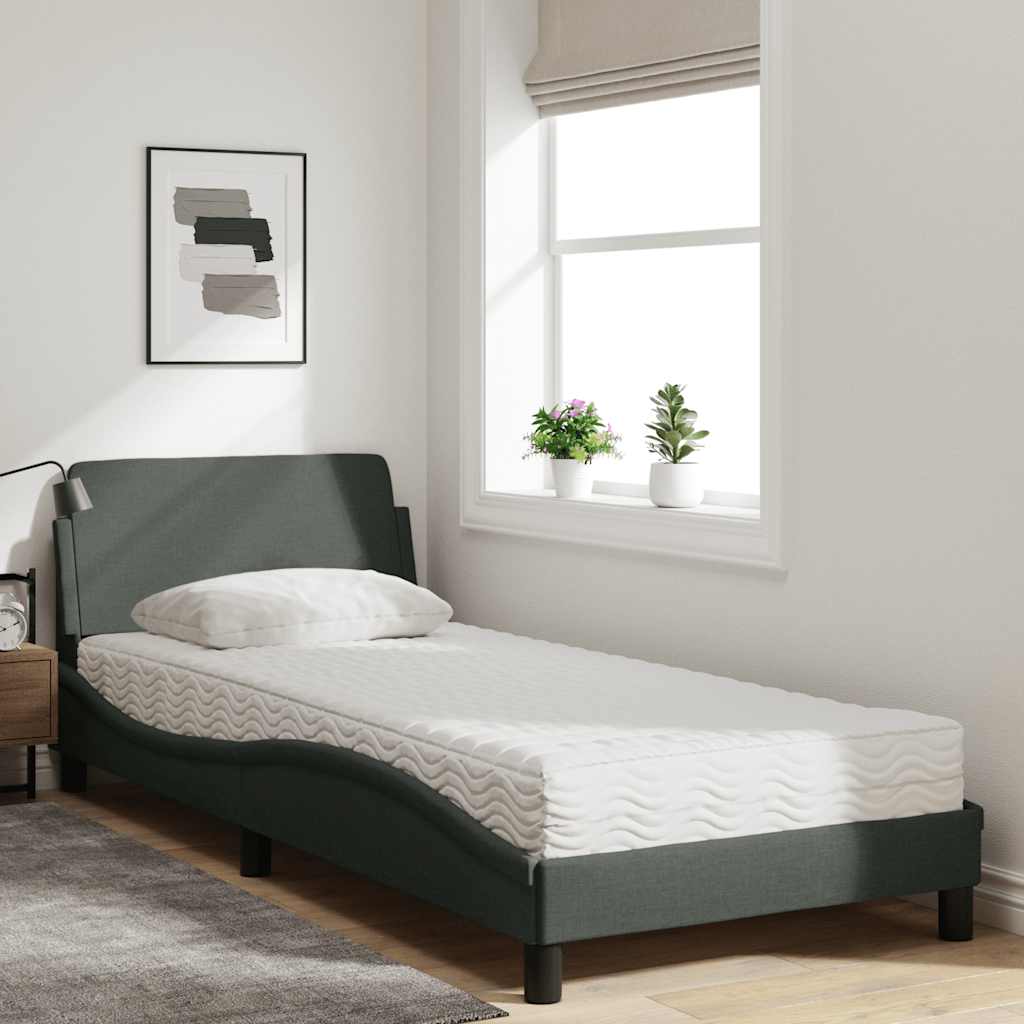 Bed with Mattress "Dover" Single Fabric Dark grey