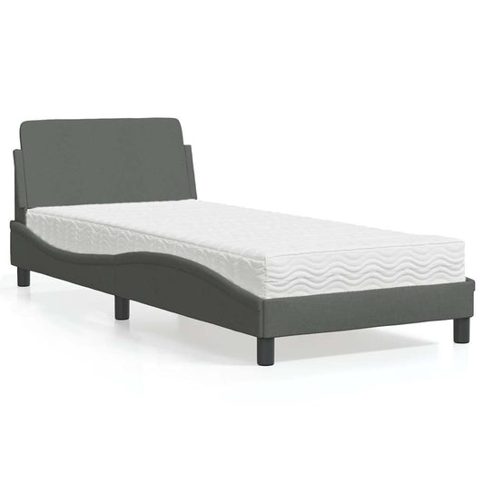 vidaXL Bed with Mattress "Dover" Dark Grey Single Fabric 1