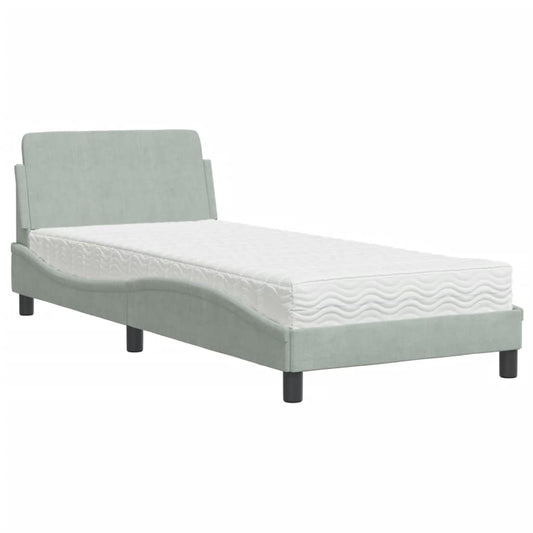 vidaXL Bed with Mattress "Dover" Light Grey Single Velvet 2