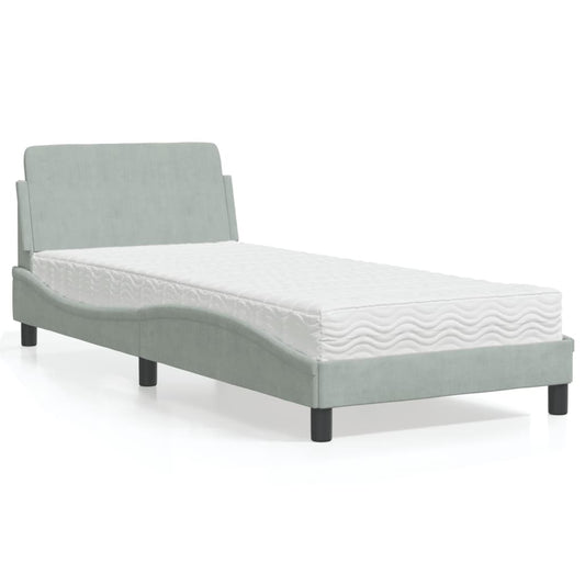 vidaXL Bed with Mattress "Dover" Light Grey Single Velvet 1