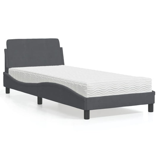 vidaXL Bed with Mattress "Dover" Dark Grey Single Velvet 1