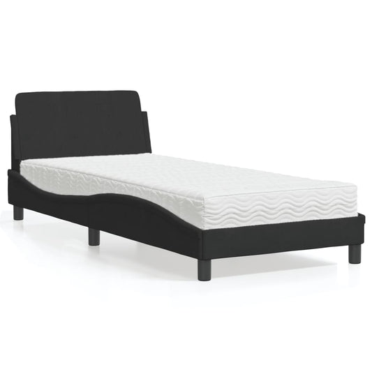 vidaXL Bed with Mattress "Dover" Black Single Velvet 1
